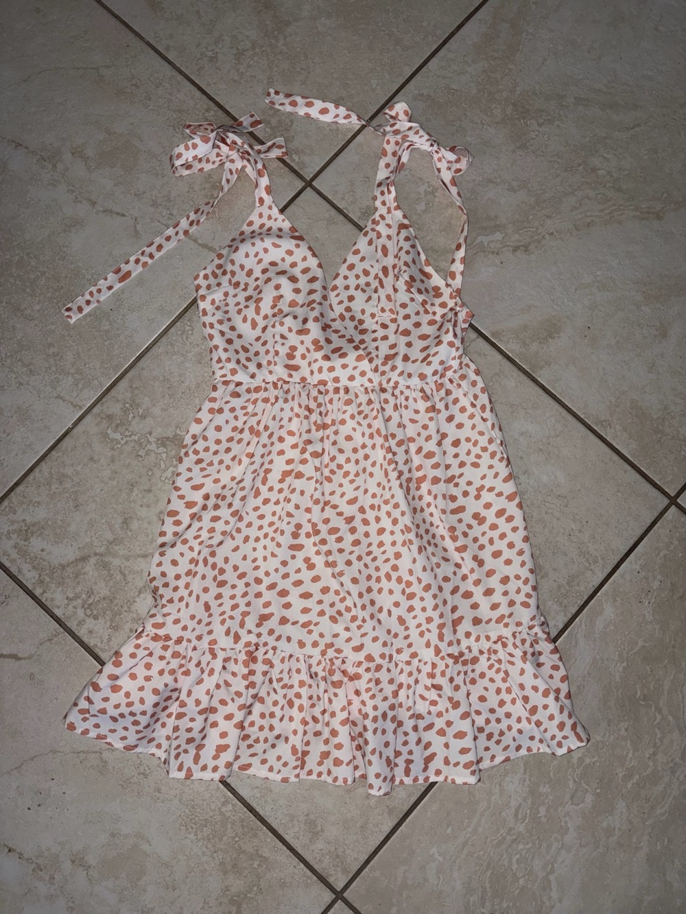 SHEIN Cream Mini Dress with Tan Spot Print